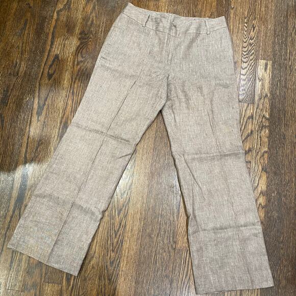 Anne Klein Linen Trousers Size 8 Petite Lined Wide Leg Brown Linen Pants - Picture 3 of 6